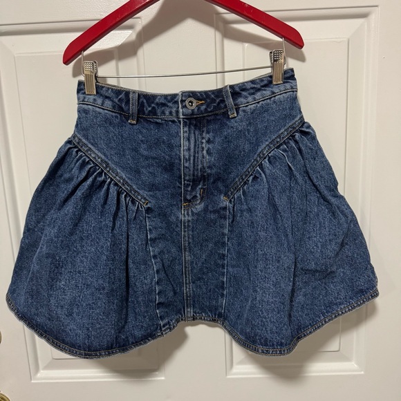 Self Portrait Denim Flared Mini Skirt Blue US Size 4 $295 - Picture 2 of 11